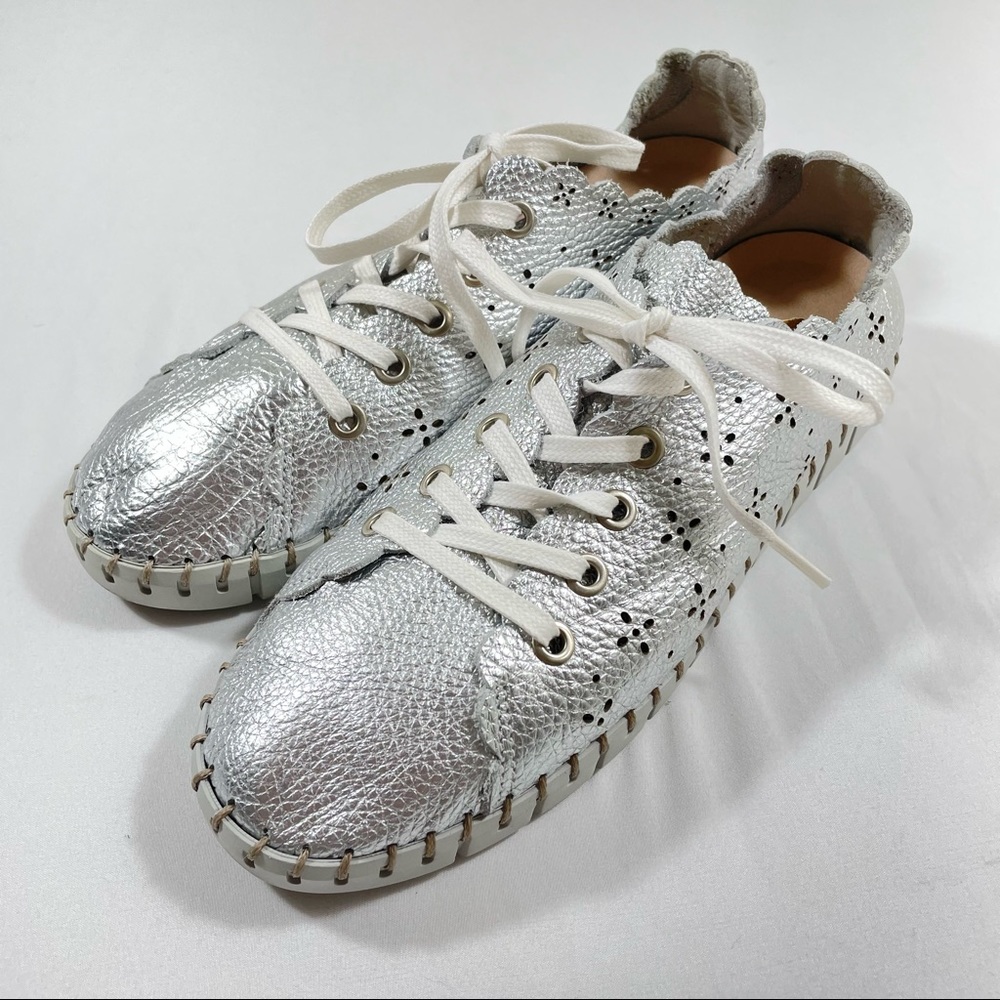Anthropologie Silver Lace-Up Sneakers